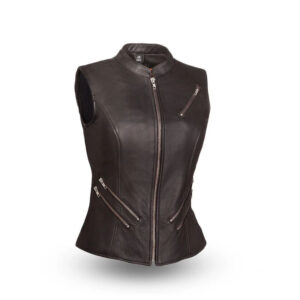 Womens Black Zip Up Leather Vest