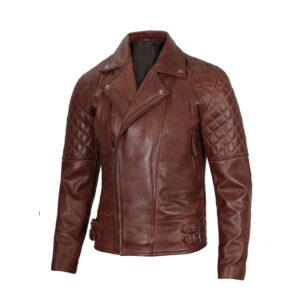 Men's Dark Brown Quilted Asymmetrical Leather Biker Jacket